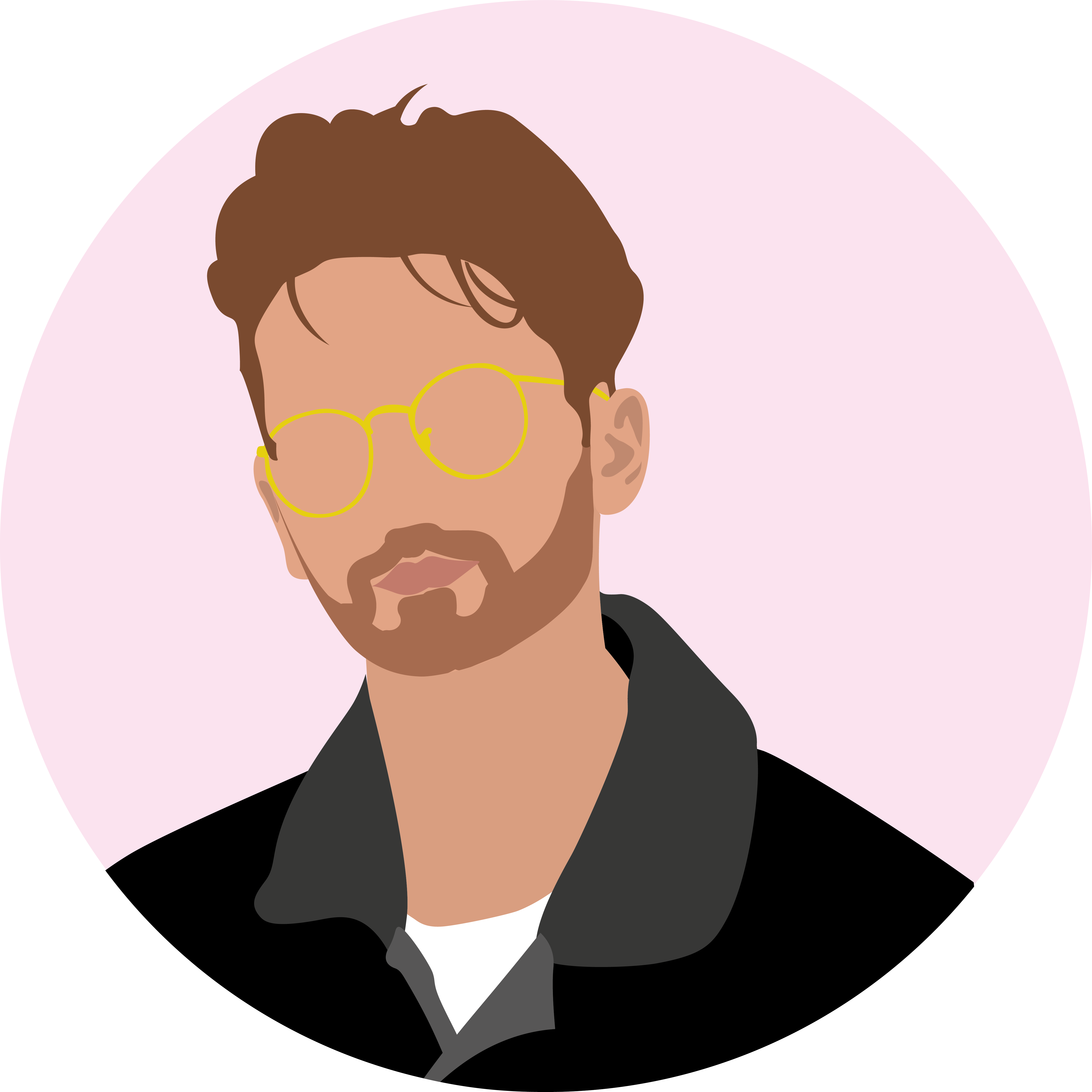 Autoportrait de Hugo Duplan personnes fait sur Illustrator. Fond rose.